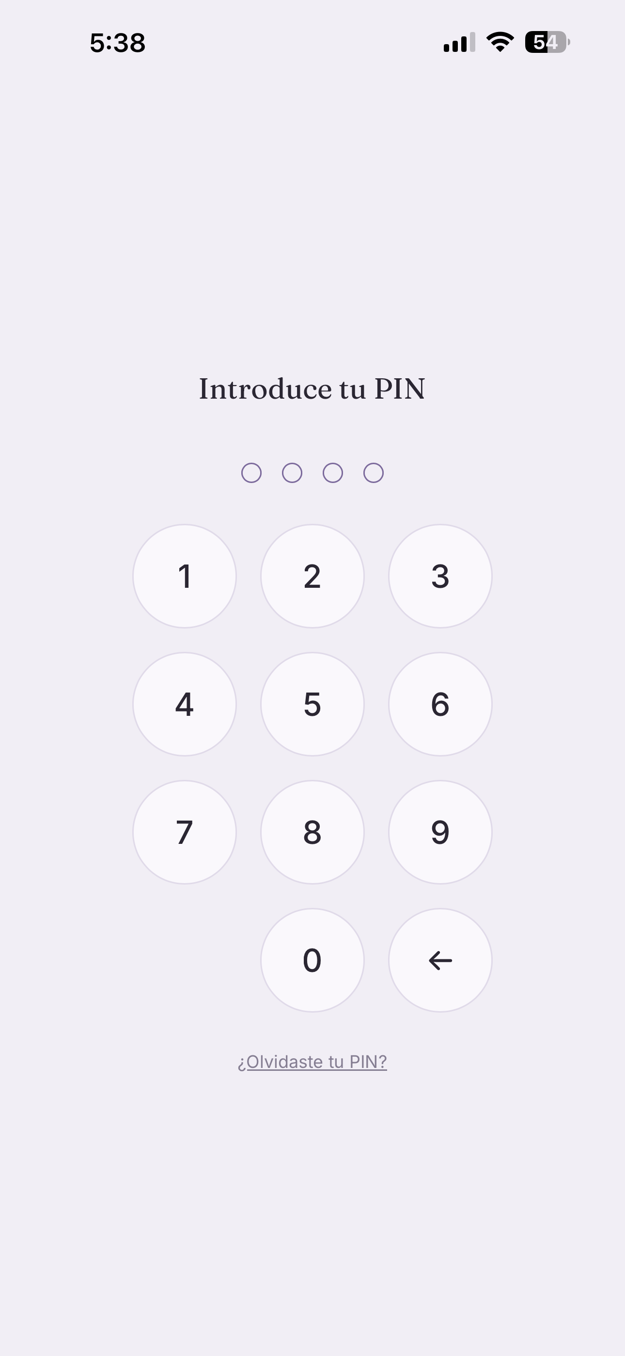 Pantalla de PIN de Agenda